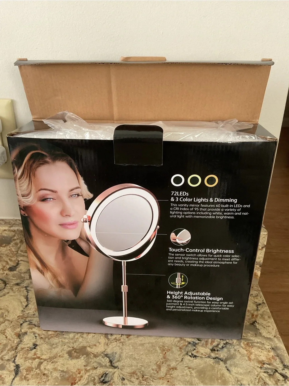 HD Double-Sided Lighted Vanity Mirror in Rose Gold
